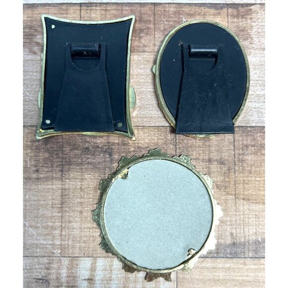 Set Of 3 Miniature Gold Ornate Tabletop Picture Frames Oval Round Rectangle - Picture 2 of 2